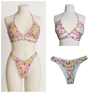 NWT Cutout Halter Crossover Bikini With Strawberry / Floral Print Size Small